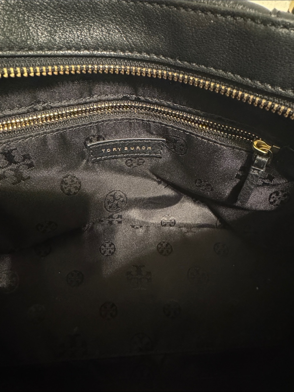 Tory Burch Black Pebbled Leather Satchel with Gold Logo - Picture 4 of 7